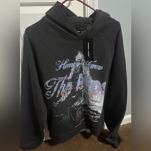 Homme + Femme Other - Homme + Femme Swiss Alps Black Graphic Hoodie New